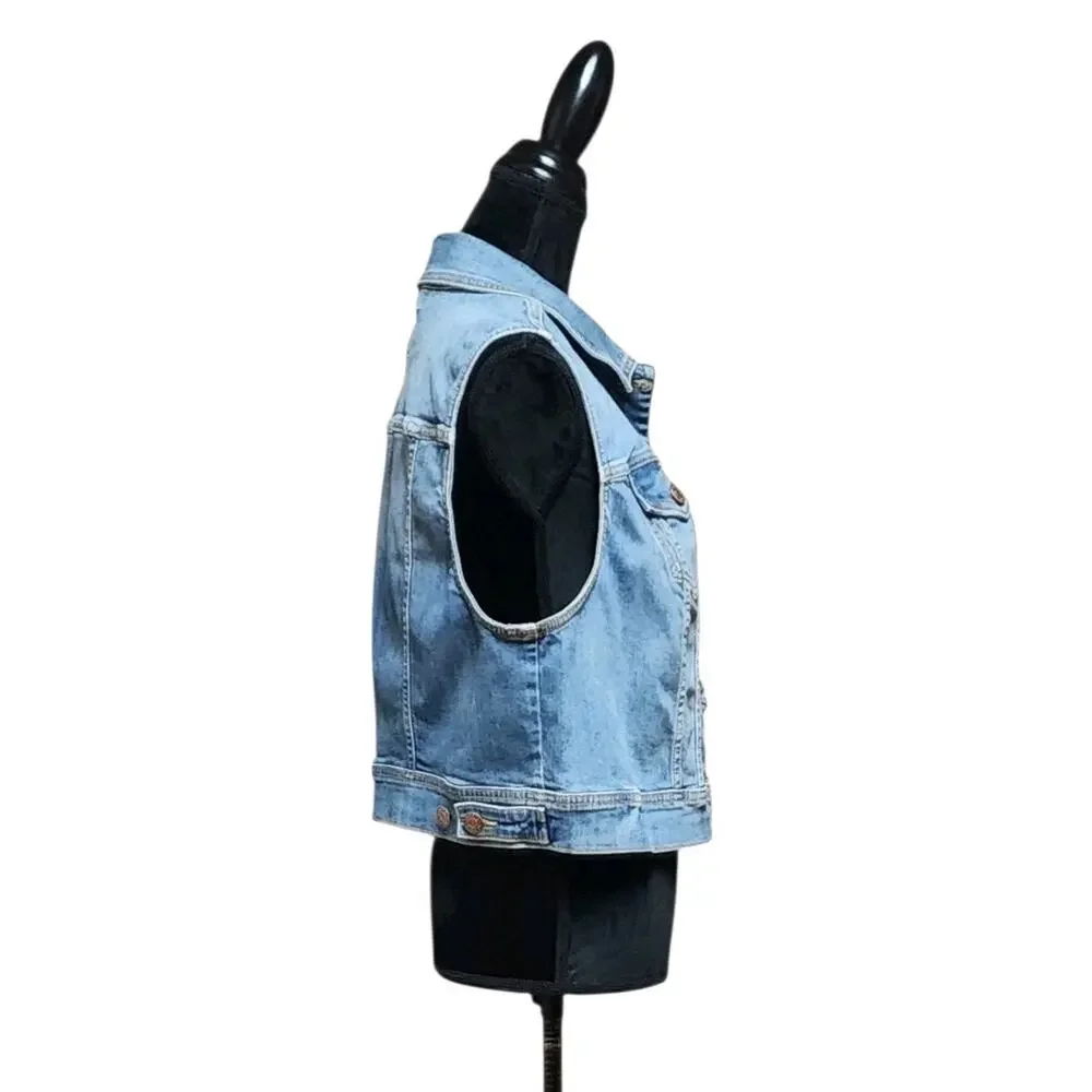 Torrid Women's Plus Size 2X Crop Denim Blue Medium Wash Button Up Collared Vest - Picture 6 of 8